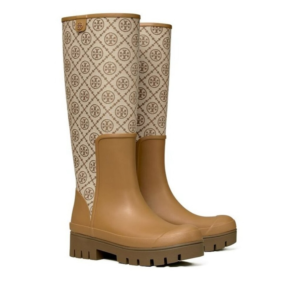 Tory Burch Women's T Monogram Foul Weather Tall Boots Size 9